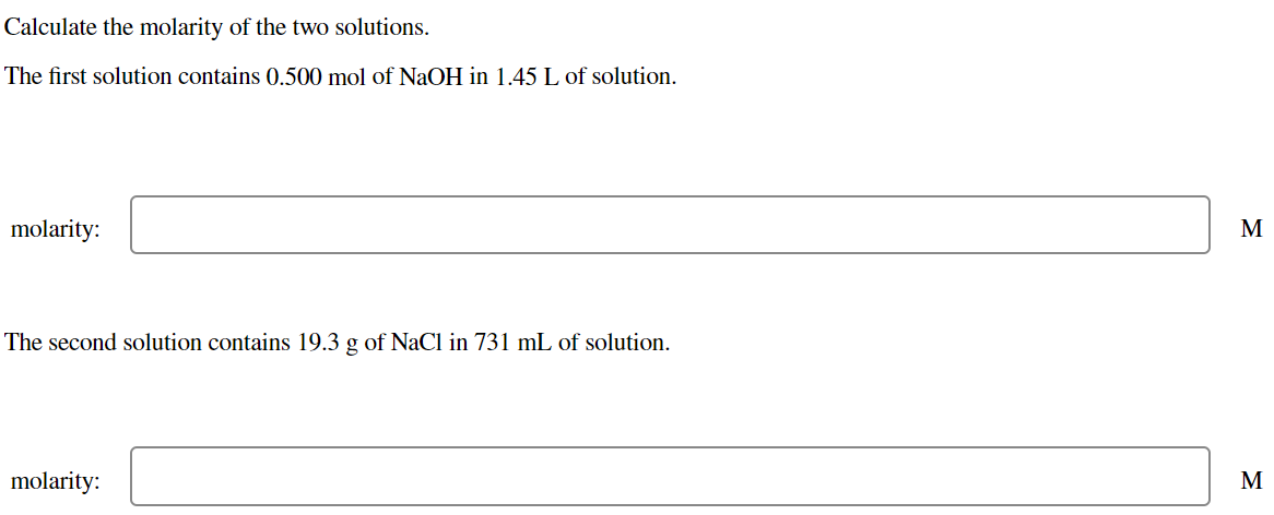 Solved Calculate the molarity of the two solutions. The | Chegg.com