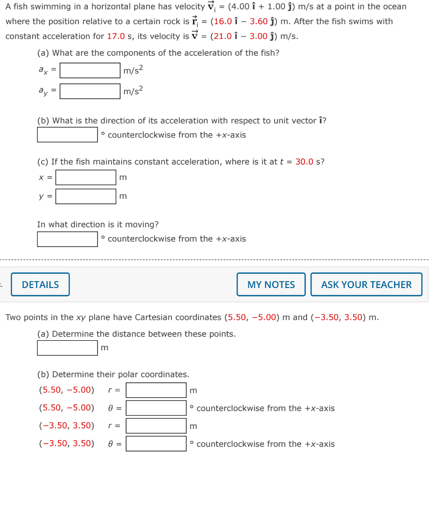 Solved A fish swimming in a horizontal plane has velocity | Chegg.com