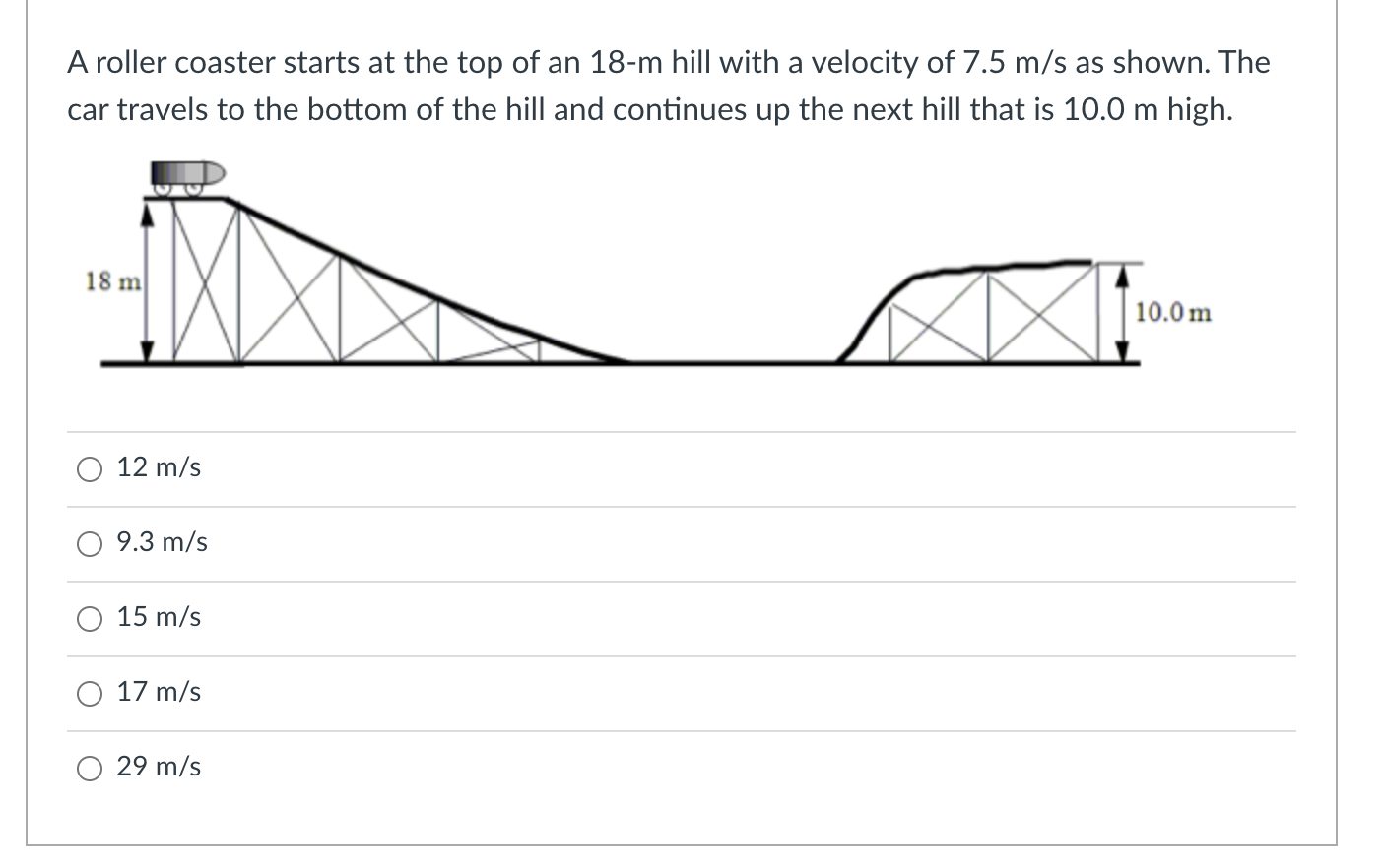 Solved A roller coaster starts at the top of an 18-m hill | Chegg.com