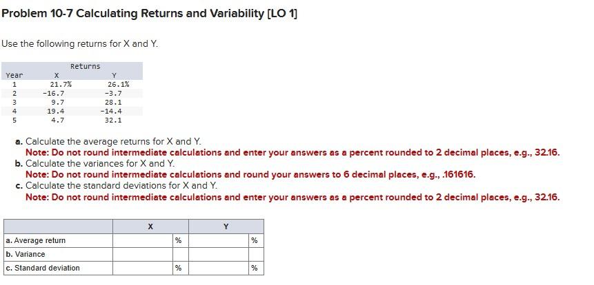 Solved Problem 10-7 Calculating Returns and Variability [LO | Chegg.com