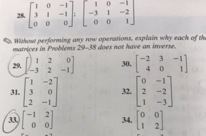 Solved 1 0-1 28. 3 1 -1 :3 1 2 00 1」 Without performing any | Chegg.com