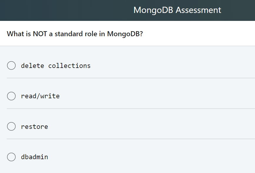 Solved MongoDB Assessment Using the mongo shell, how do you | Chegg.com