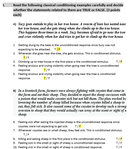 Solved Read the following classical conditioning examples | Chegg.com