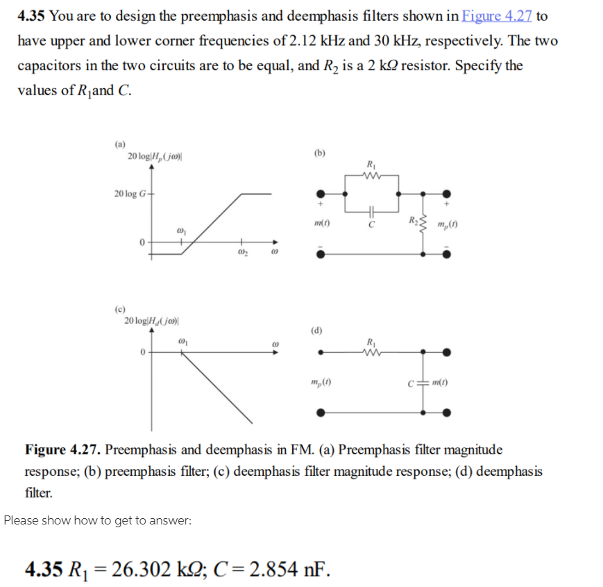 Solved 4.35 You are to design the preemphasis and deemphasis | Chegg.com