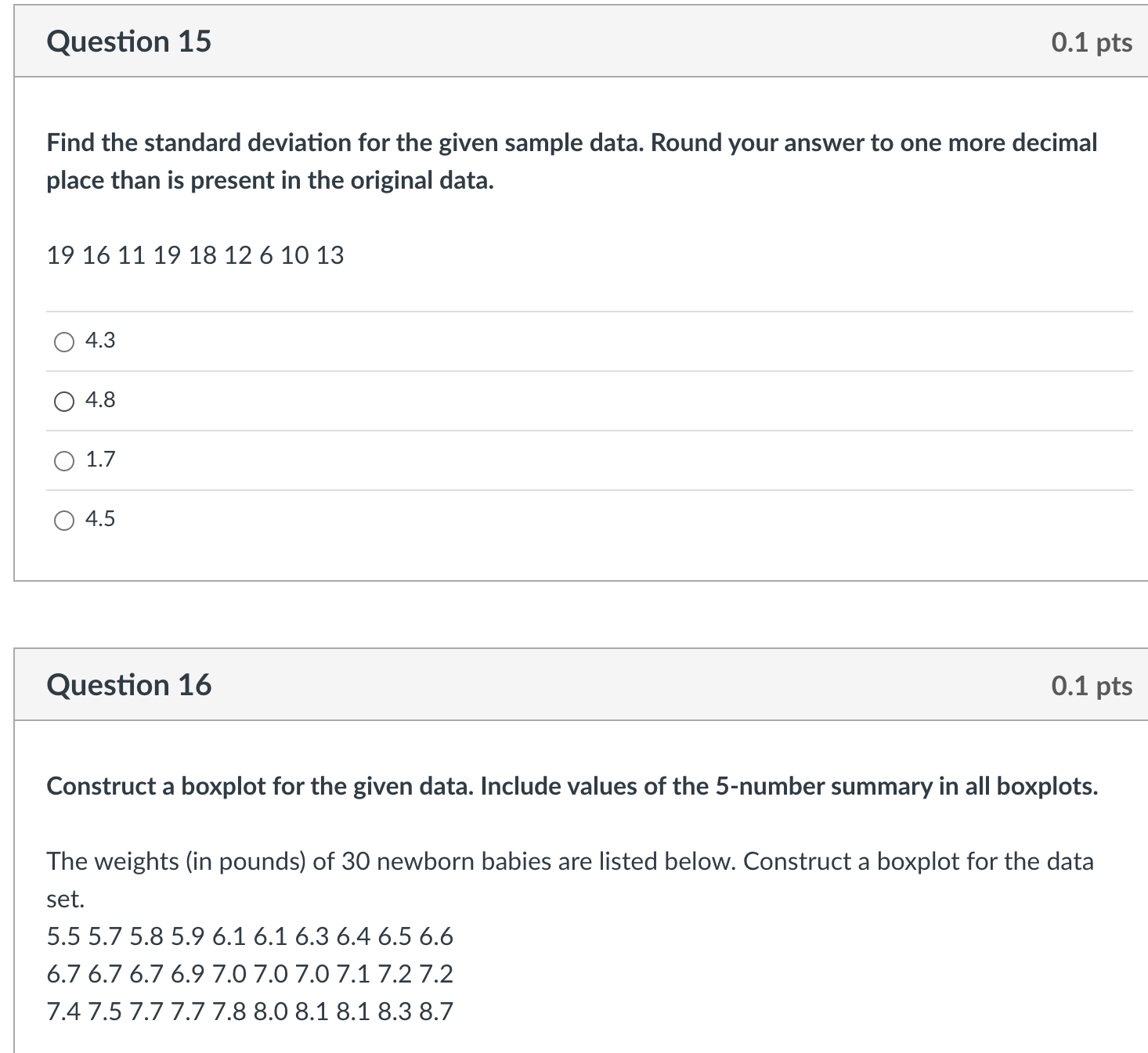 Solved Find the standard deviation for the given sample | Chegg.com