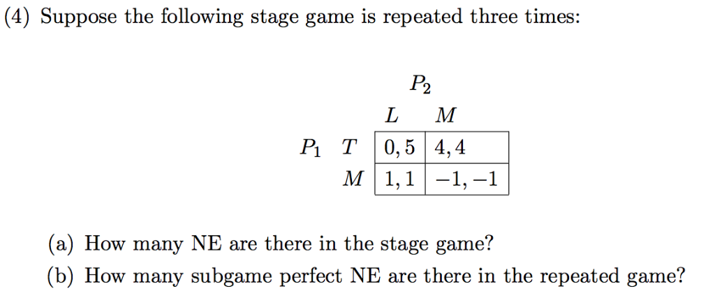 Solved (4) Suppose the following stage game is repeated | Chegg.com