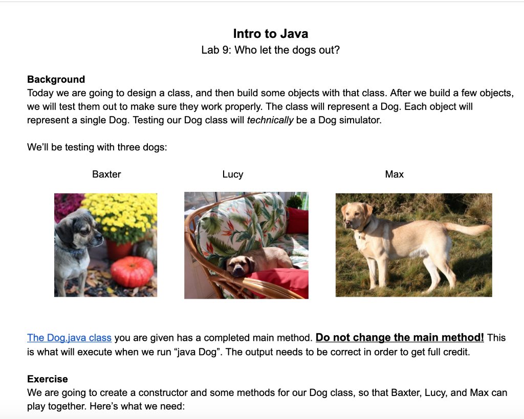 Solved Intro to Java Lab 9: Who let the dogs out? Background | Chegg.com