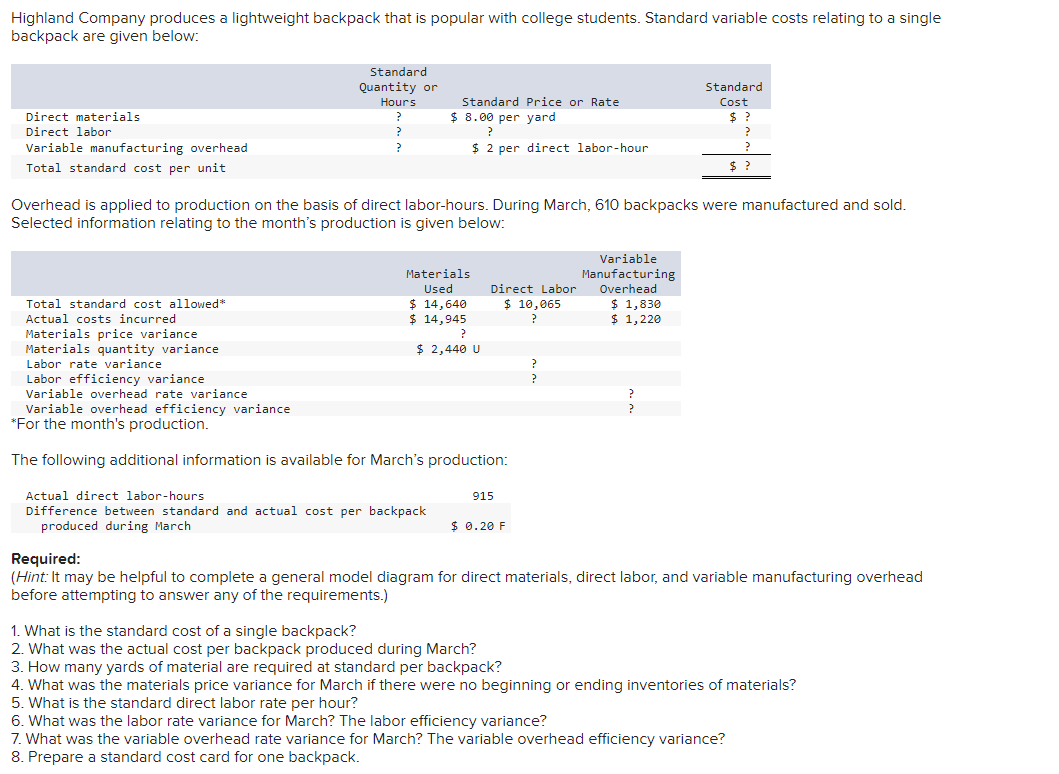 Solved What was the variable overhead rate variance for | Chegg.com