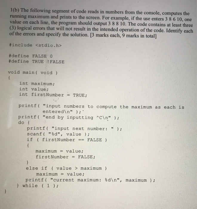Solved 1(b) The following segment of code reads in numbers | Chegg.com