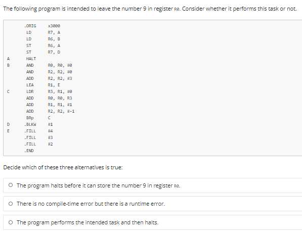 Solved The following program is intended to leave the number | Chegg.com