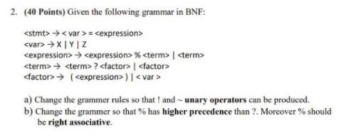 Solved 2. (40 Points) Given The Following Grammar In BNF: | Chegg.com