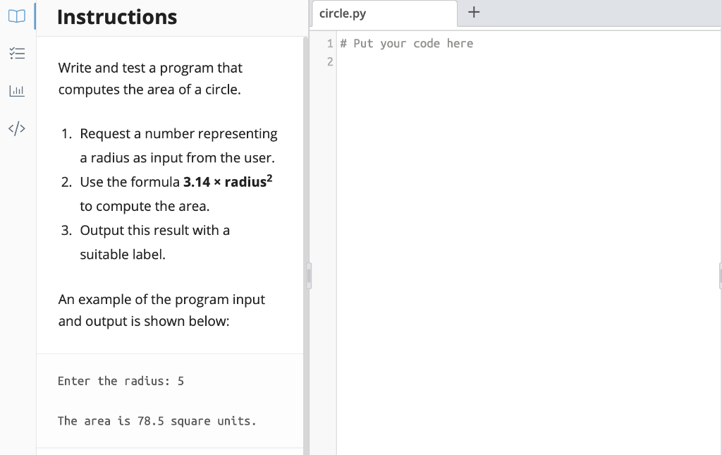 Solved] TASKS 1.) Write and test a program that computes the area