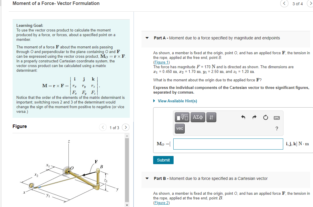 Solved Moment of a Force- Vector Formulation 3 of 4 Part A - | Chegg.com