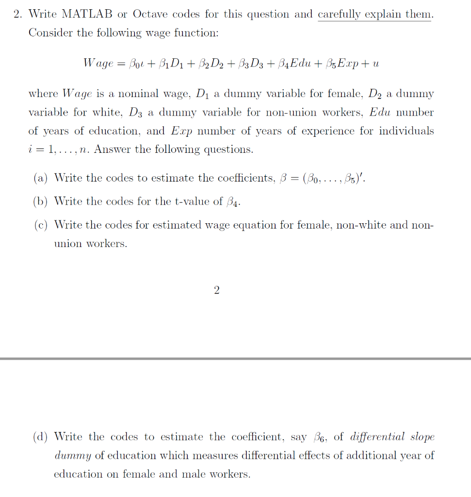 2. Write MATLAB or Octave codes for this question and | Chegg.com