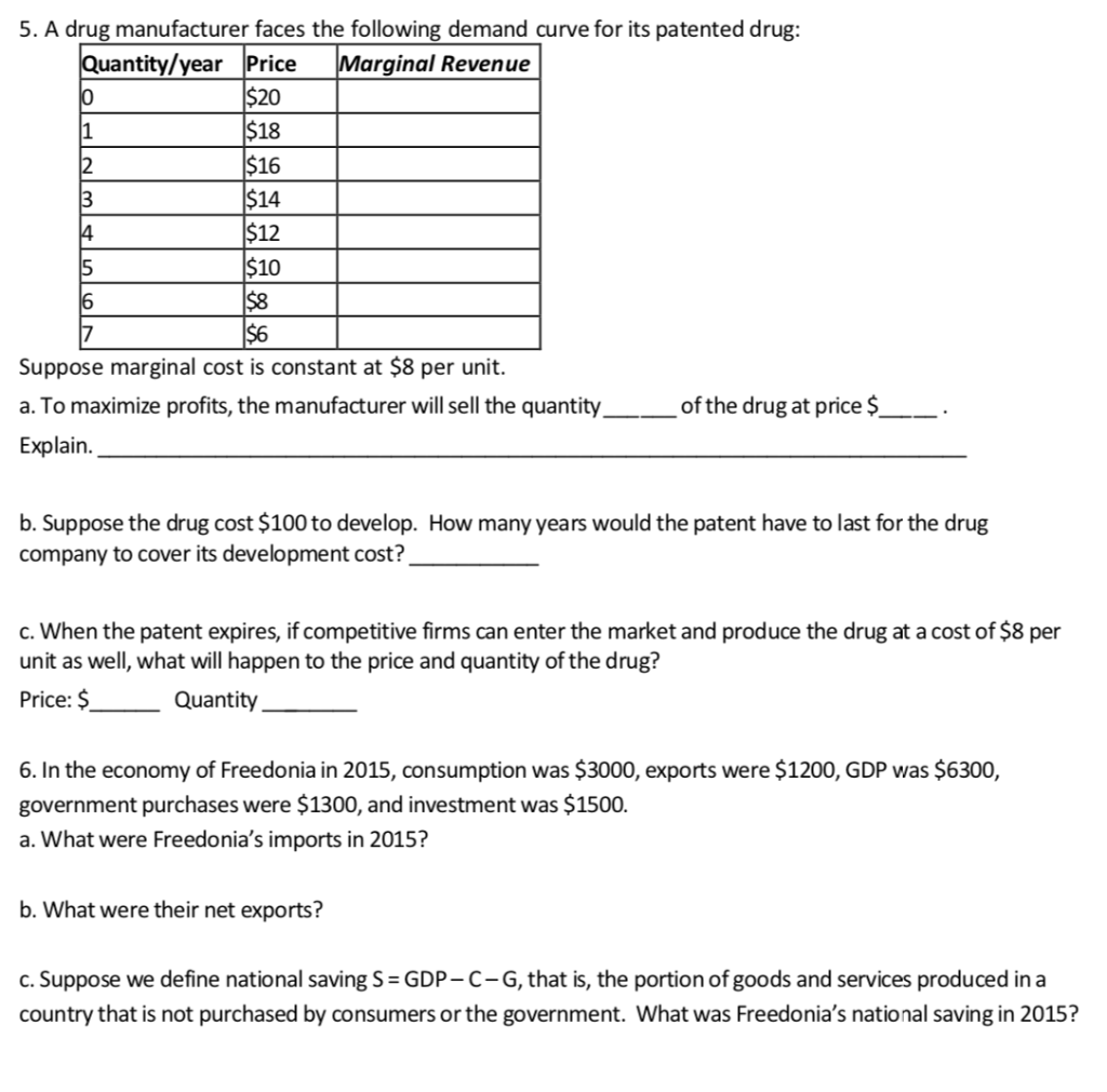 Solved 5. A drug manufacturer faces the following demand | Chegg.com