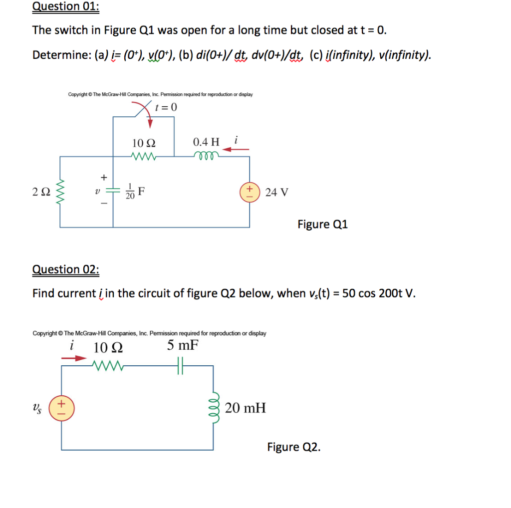 Solved Question 01: The switch in Figure Q1 was open for a | Chegg.com