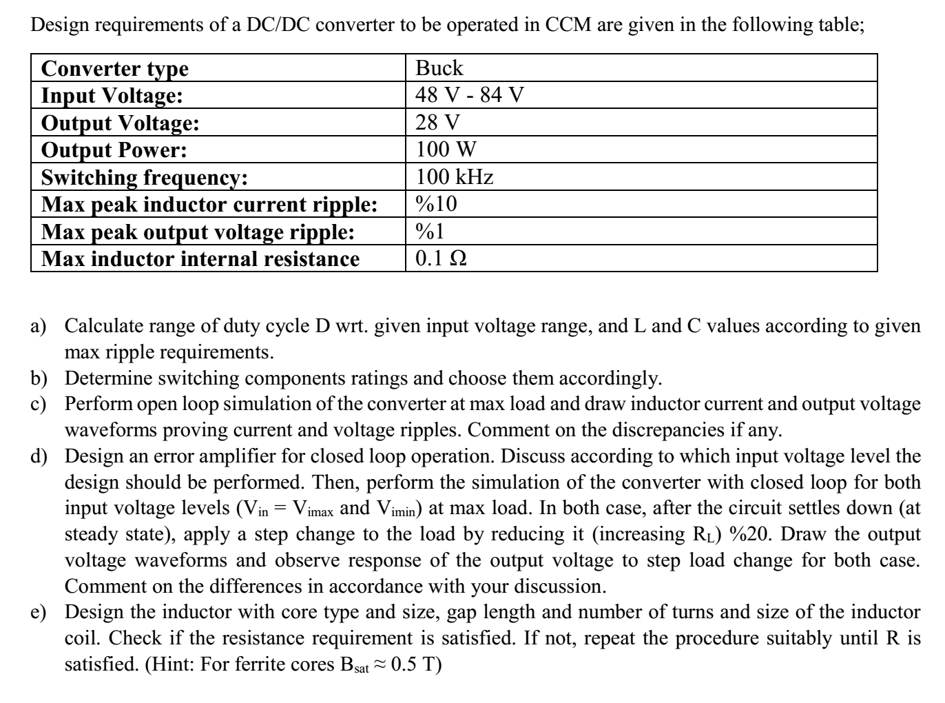 Solved Design requirements of a DC/DC converter to be | Chegg.com