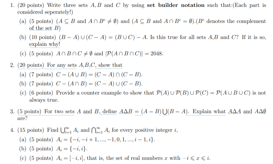 Solved 1. (20 points) Write three sets A, B and C by using