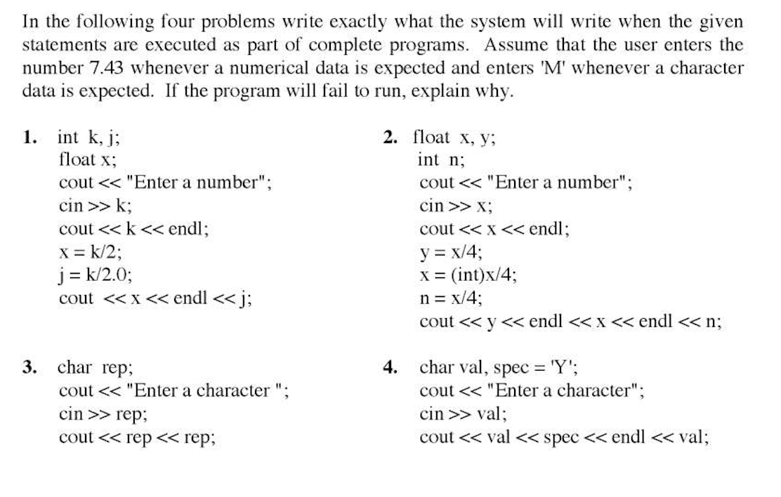 Solved In the following four problems write exactly what the | Chegg.com