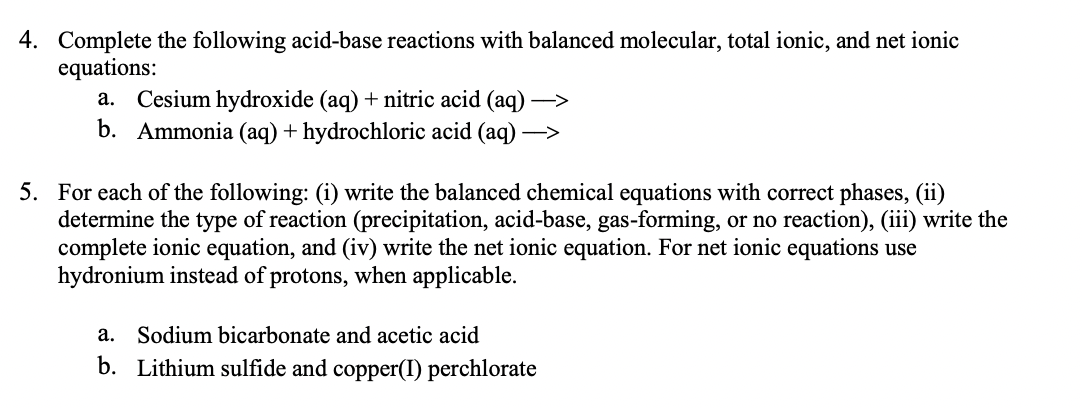 Solved 4. Complete the following acid-base reactions with | Chegg.com