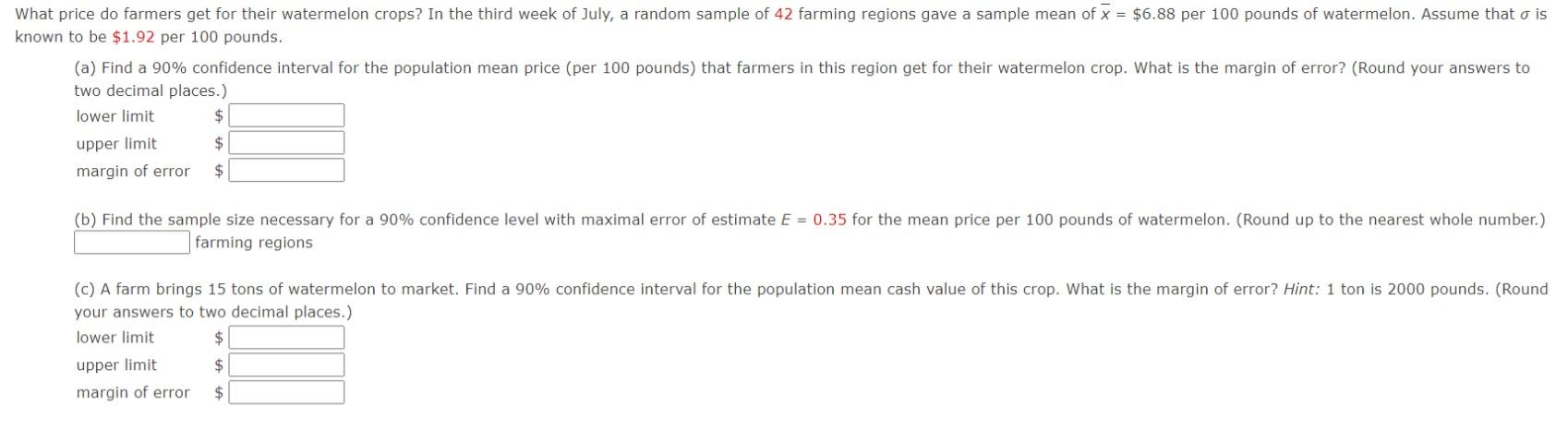 Solved inown to be $1.92 per 100 pounds. two decimal | Chegg.com ...