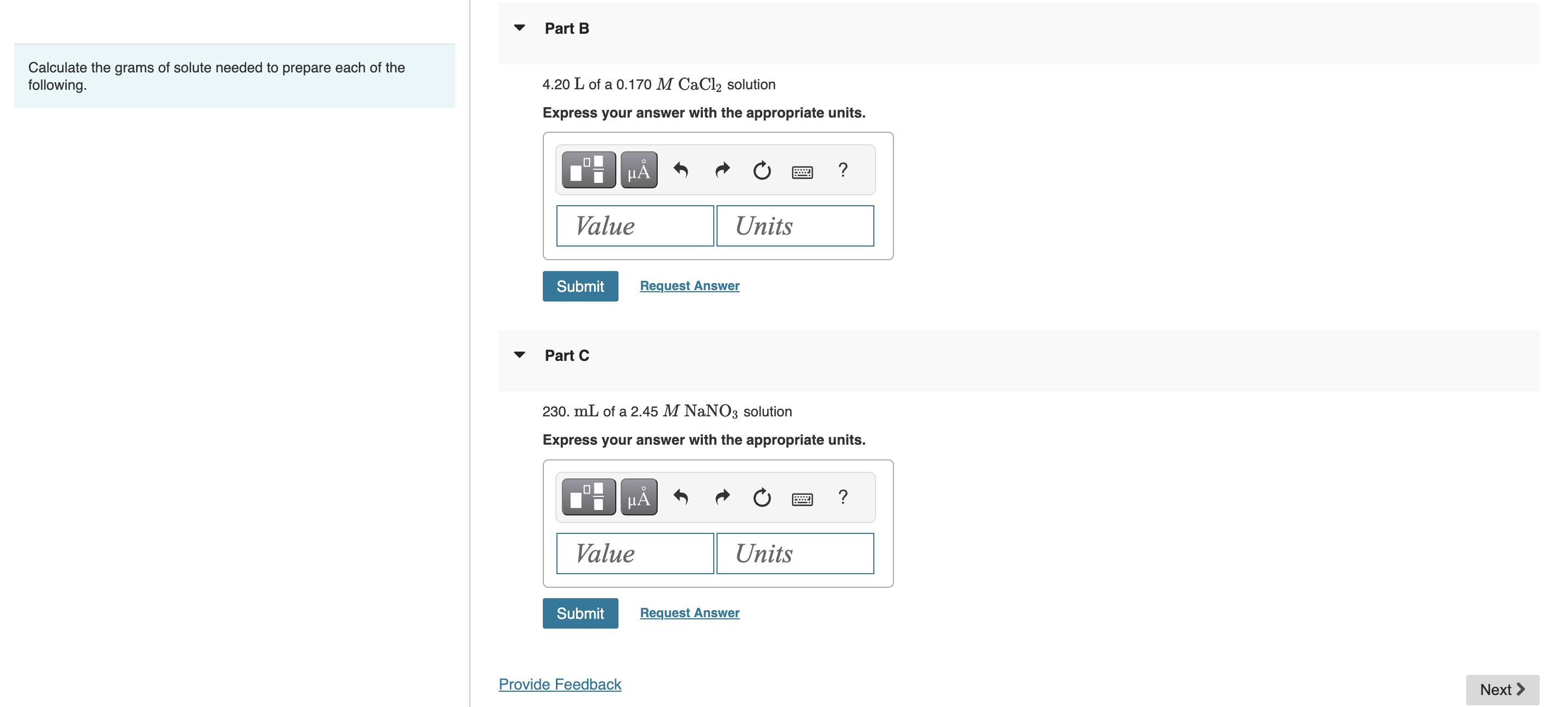 Solved Part B Calculate the grams of solute needed to | Chegg.com