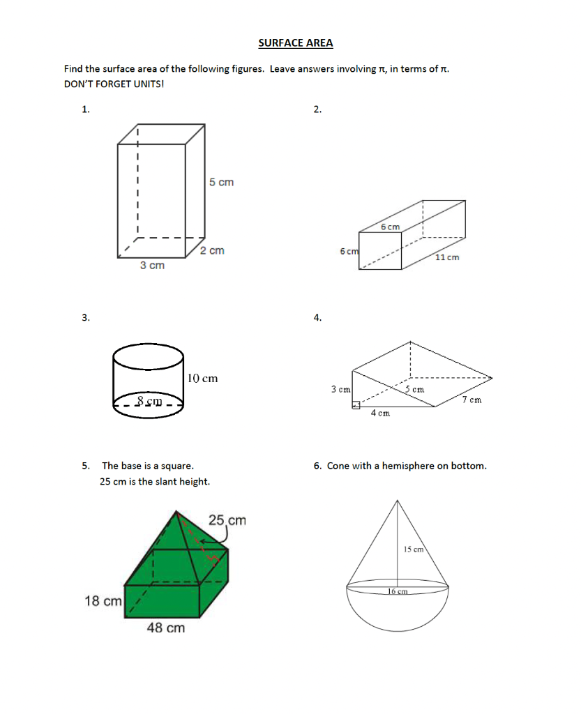 Solved SURFACE AREA Find the surface area of the following | Chegg.com