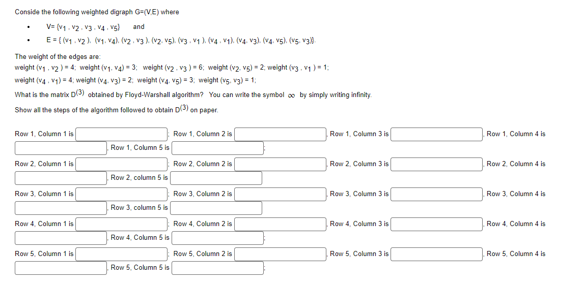 Conside the following weighted digraph G=(V,E) where | Chegg.com