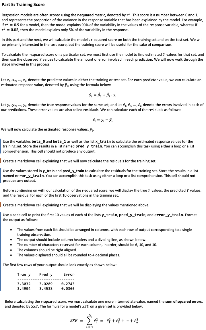 Solved Part 5 Training Score Regression models are often Chegg