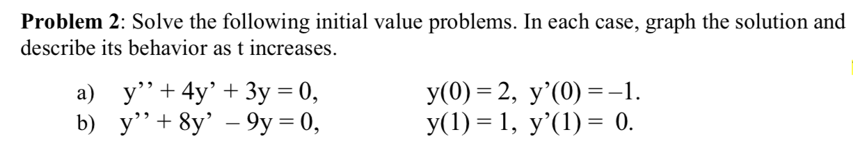 Solved Problem 2: Solve The Following Initial Value | Chegg.com