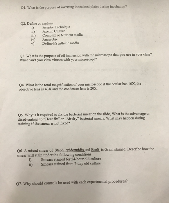 Solved What is the purpose of inverting inoculated plates