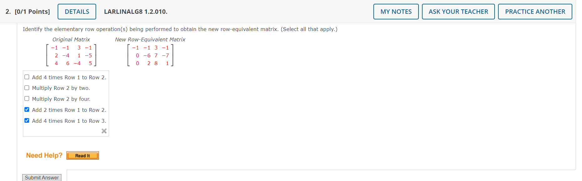 Solved Identify the elementary row operation s being Chegg