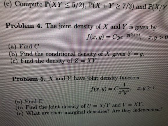 Solved C Compute P Xy 5 2 P X Y 7 3 And P X Y Chegg Com