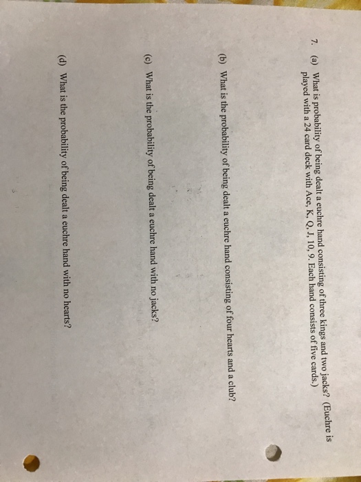 Solved 7. (a) What is probability of being dealt a euchre | Chegg.com