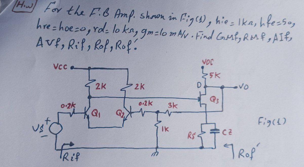 How For the F.B Amp. shown in Fig(s), hie_lka, | Chegg.com