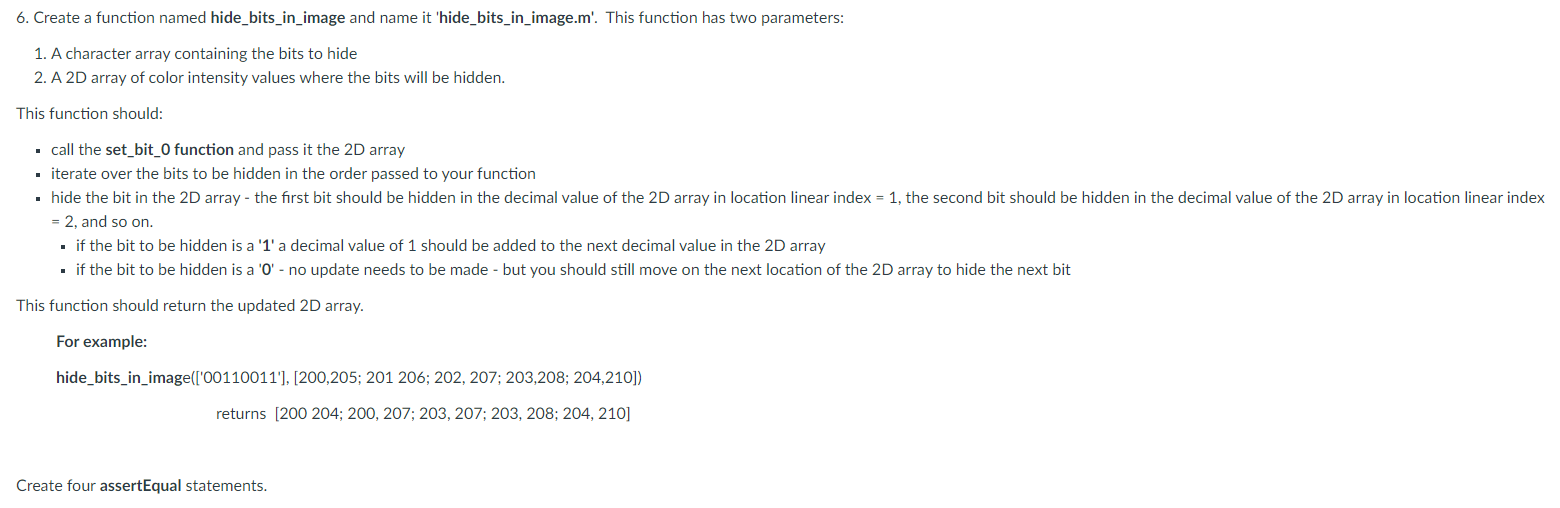 6. Create a function named hide_bits_in_image and | Chegg.com