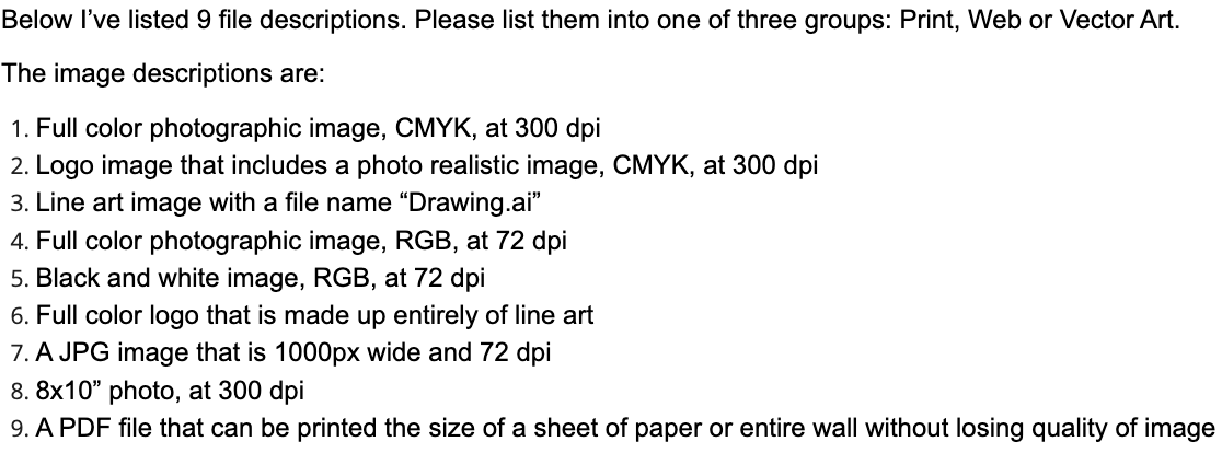Solved Below I've listed 9 file descriptions. Please list | Chegg.com