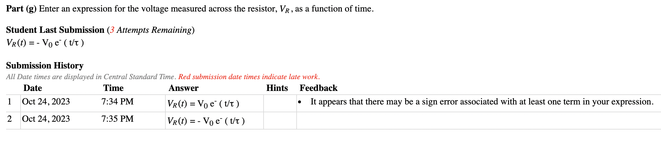 Solved Part (e) For the time period while the capacitor is | Chegg.com
