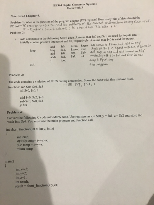 Solved EE344 Digital Computer Systems Homework 3 Note: Read | Chegg.com