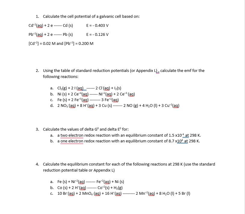 Solved 1. Calculate the cell potential of a galvanic cell | Chegg.com