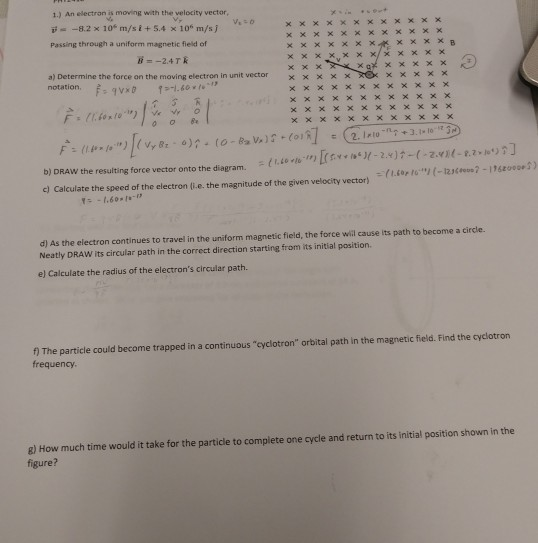 Solved 1.) An electron is moving with the velocity vector, | Chegg.com