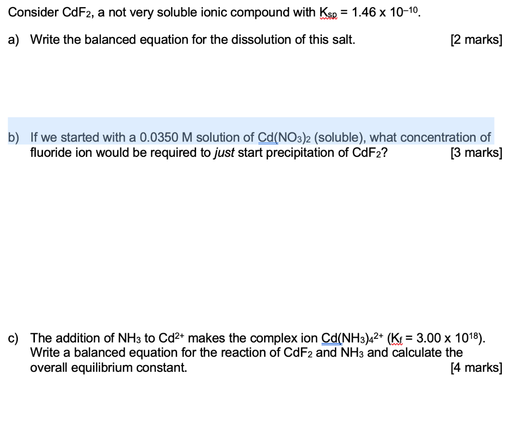 Solved Consider CdF2, a not very soluble ionic compound with | Chegg.com