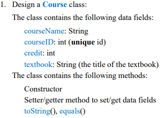 Solved 1. Design a Course class: The class contains the | Chegg.com
