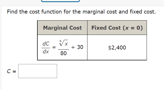 Solved Find the cost function for the marginal cost and | Chegg.com