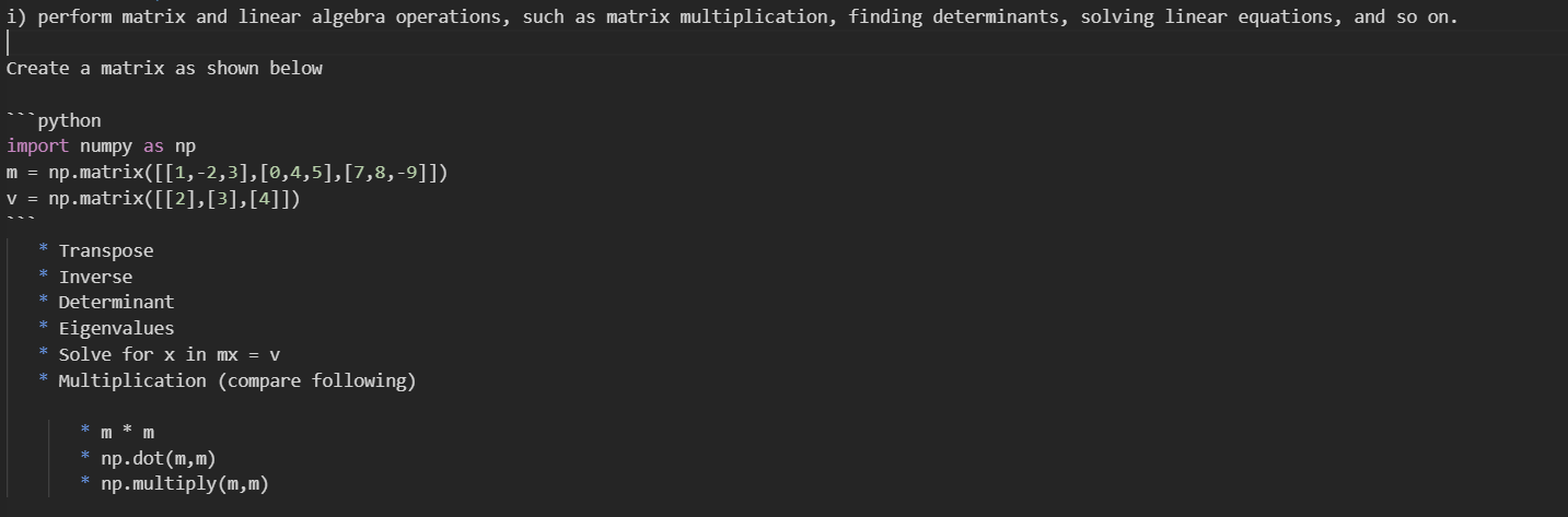 Solved i) perform matrix and linear algebra operations, such | Chegg.com