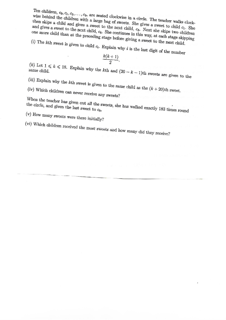 Solved Ten children, co, 4:0), ...,C9, are seated clockwise | Chegg.com