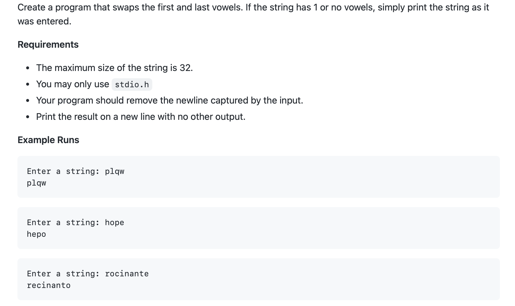 Solved Create a program that swaps the first and last | Chegg.com