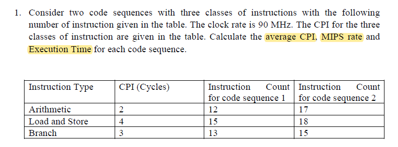 Solved 1. Consider two code sequences with three classes of | Chegg.com