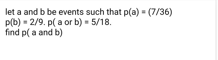 Solved Let A And B Be Events Such That P(a) - (7/36) P(b) - | Chegg.com