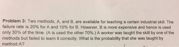 Solved Problem 3: Two methods, A, and B, are available for | Chegg.com